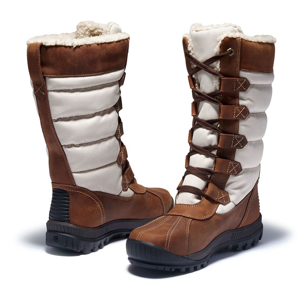 Timberland Womens Snow Boots Mt. Hayes Tall Waterproof - Brown/White - India BS8125049